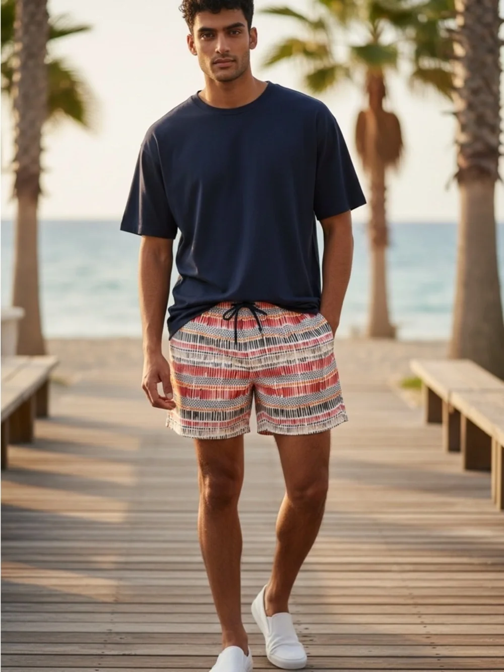 Paisley & Gray 6” Slim Fit Multicolor Stripe Swim Trunks